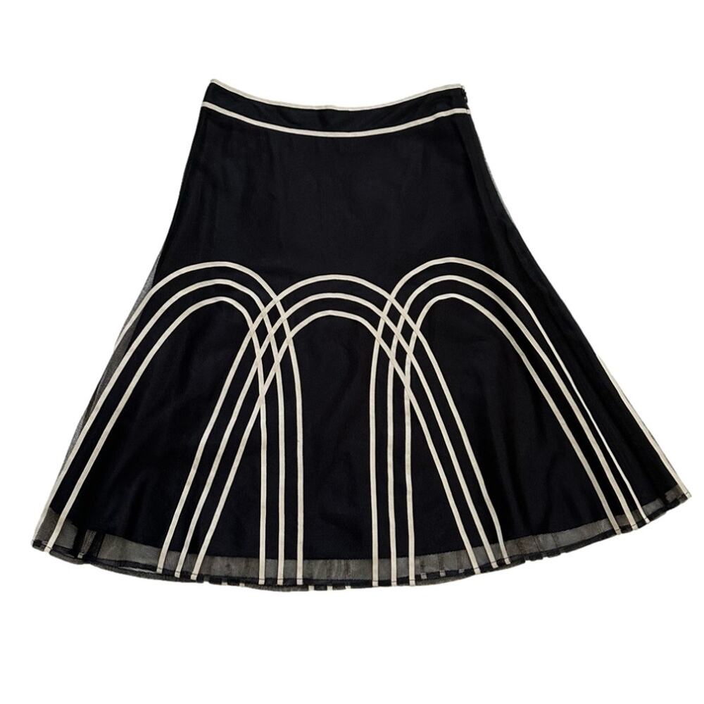 Ann Taylor Loft Skirt Black Tulle Cream Piping A-Line Midi Skirt Size 4 Petite